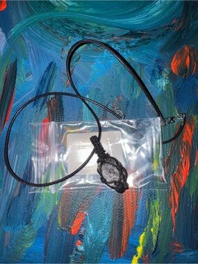 Handcrafted Raw Labradorite Macrame Pendant Necklace in Black Cord